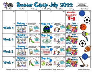 Summer Camp July Calendar